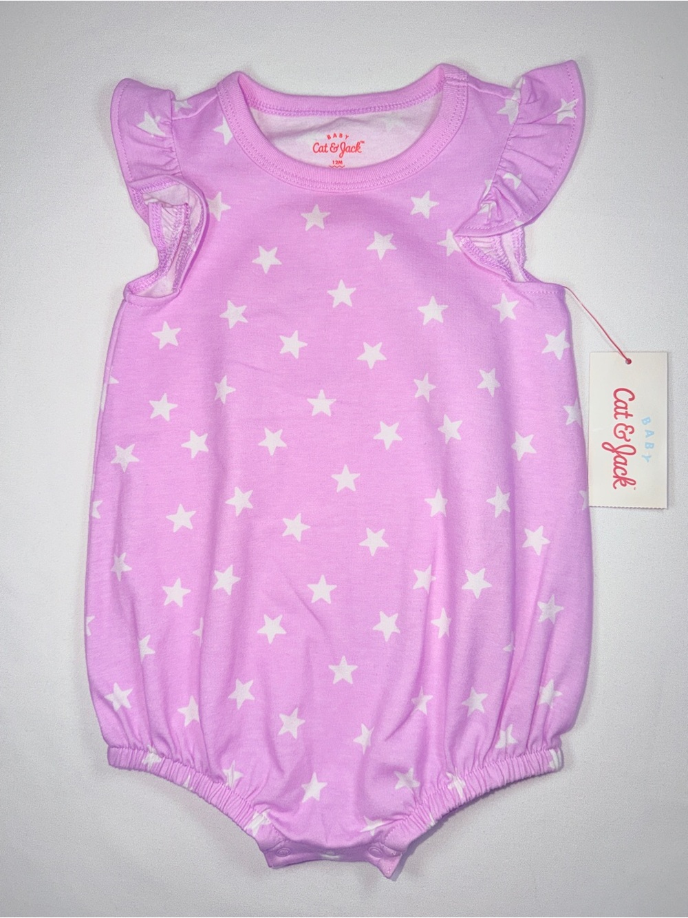 Cat & Jack Pink Star Bubble Romper 12M NWT